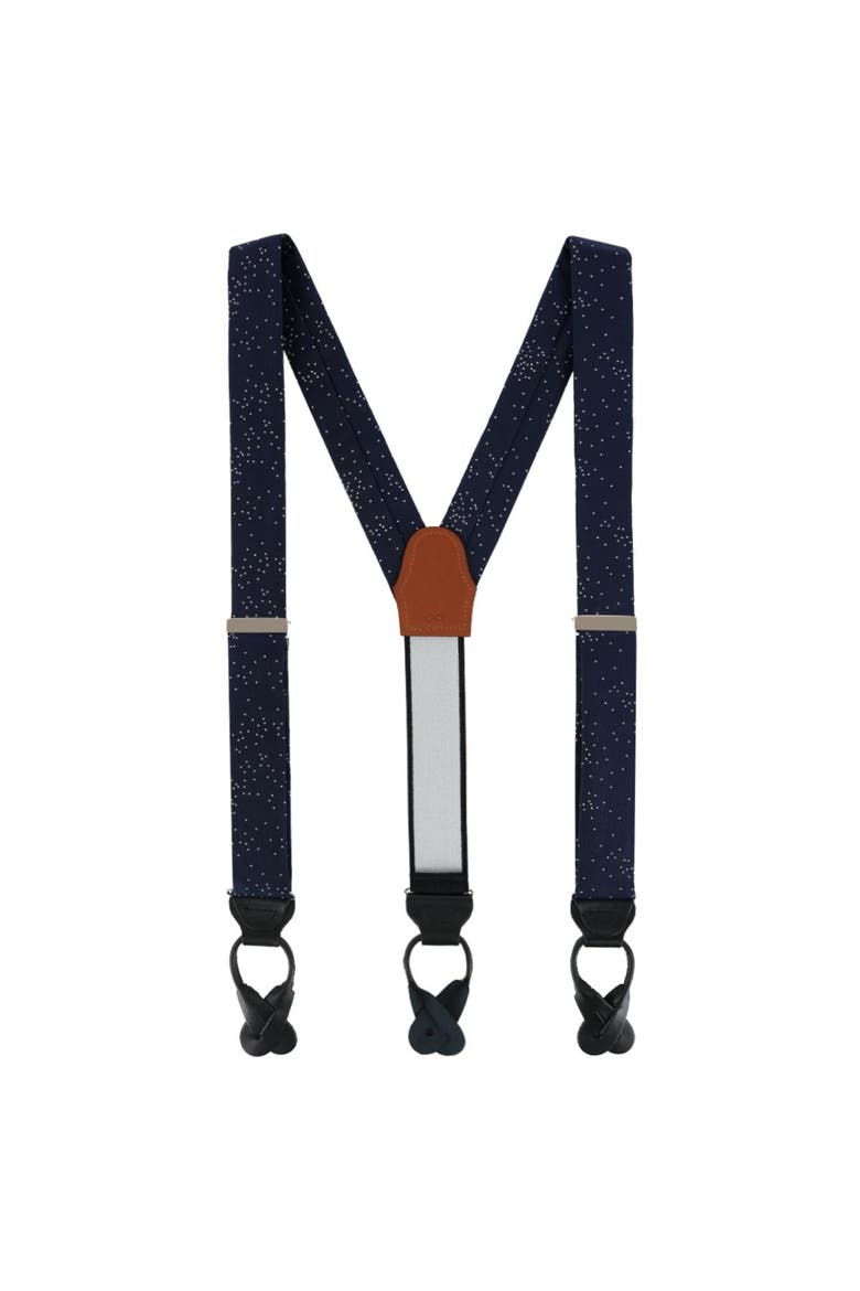 Mystere Metallic Star Light Silk Button End Suspenders, Alternate, color, Navy