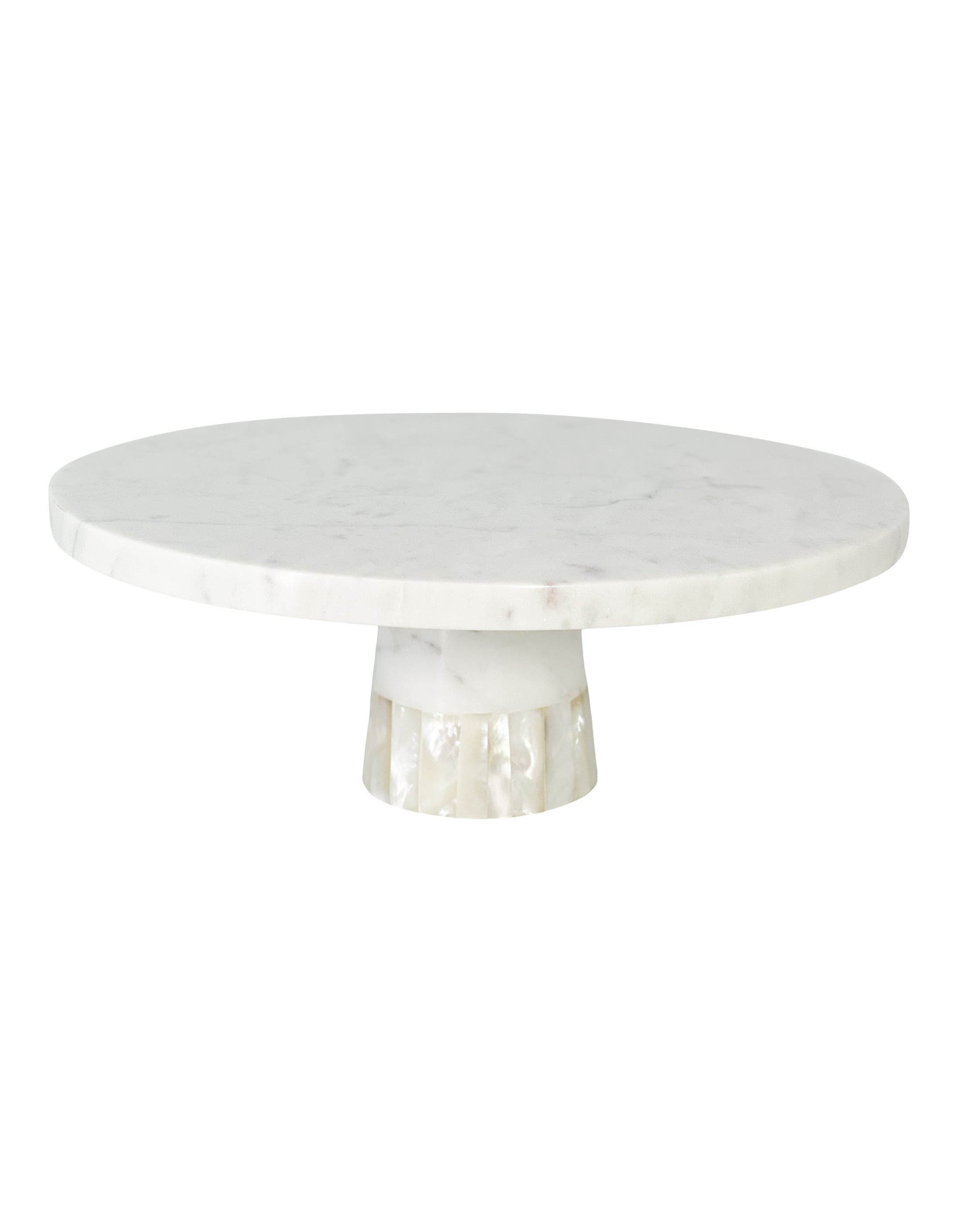 Anaya Marble Cake Stand with Mother of Pearl Inlay in White 