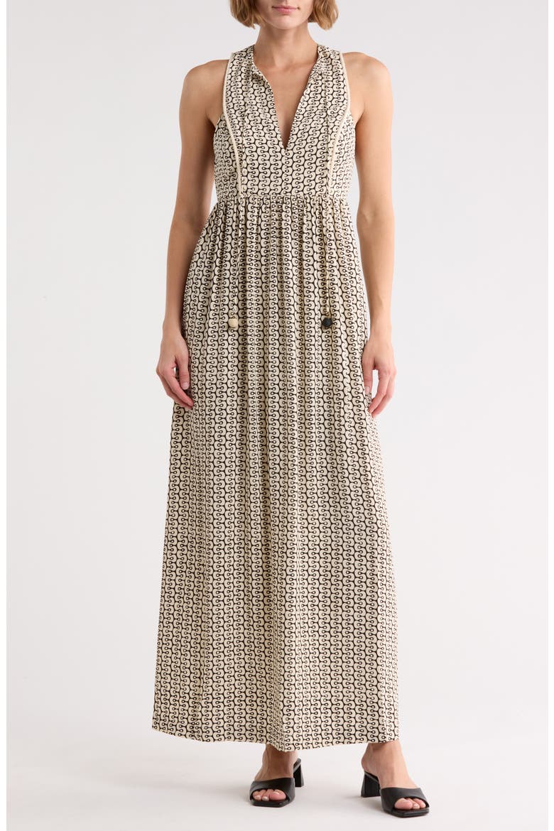 Split Neck Maxi Dress, Main, color, BLACK IPANEMA