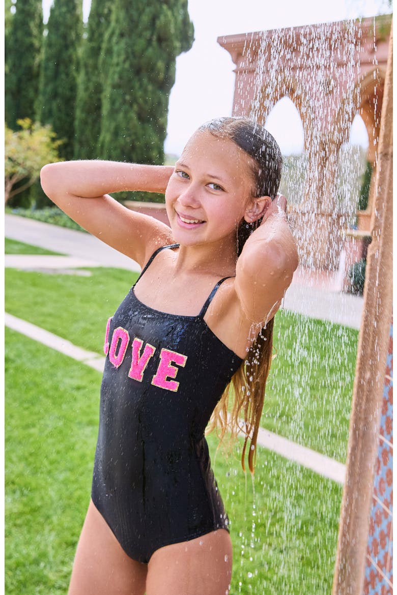 Kids' Love One-Piece Swimsuit, Alternate, color, BLACK PIER