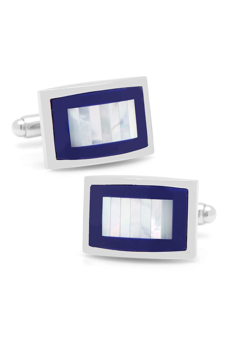 Rectangle Mother-of-Pearl & Lapis Cuff Links, Main, color, BLUE