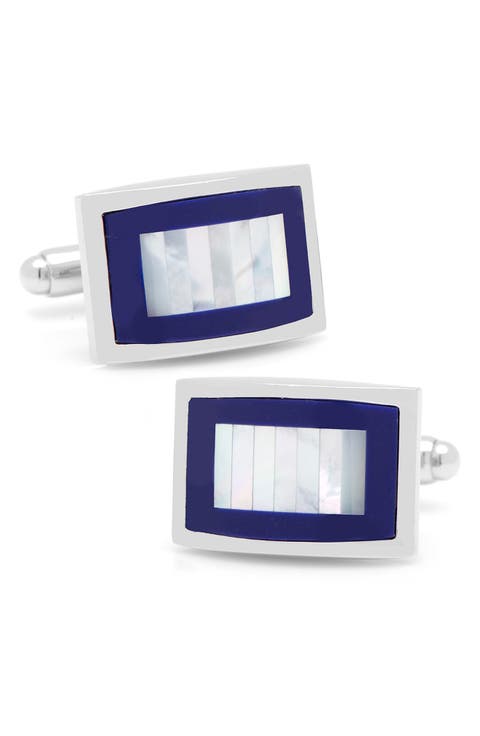 Rectangle Mother-of-Pearl & Lapis Cuff Links