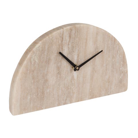 Decorative Half Moon Marble Mantel Clock, Beige and Black