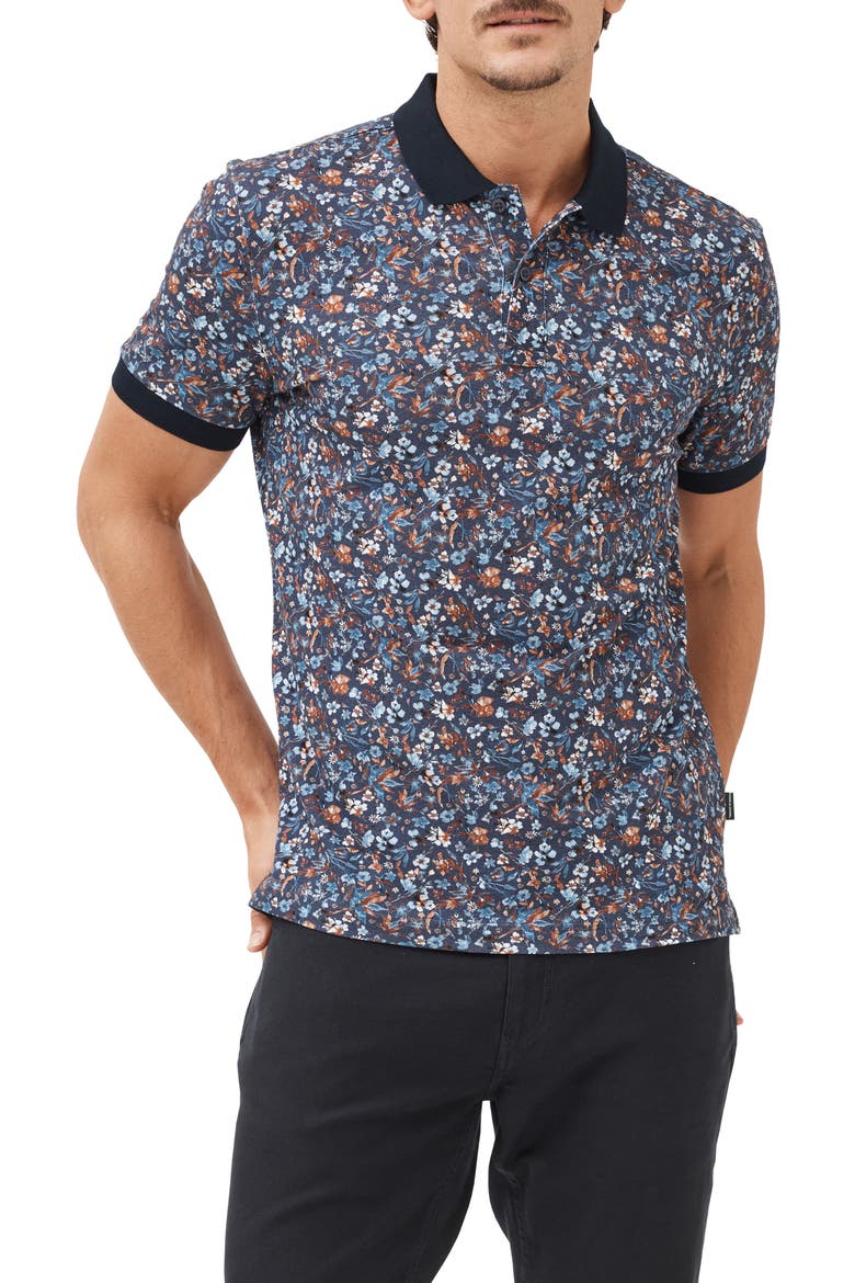 Bay of Plenty Sports Fit Floral Cotton Piqué Polo, Main, color, INK