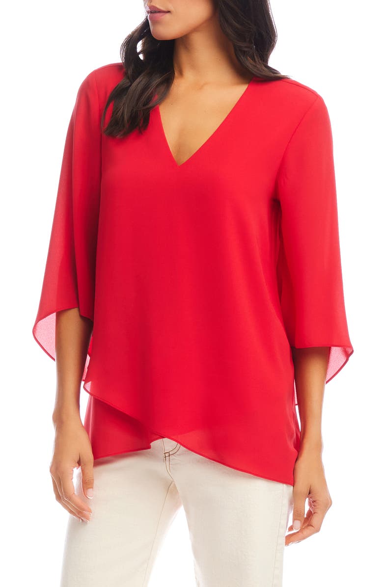 Karen Kane Asymmetric Hem Crepe Top, Main, color, Cherry