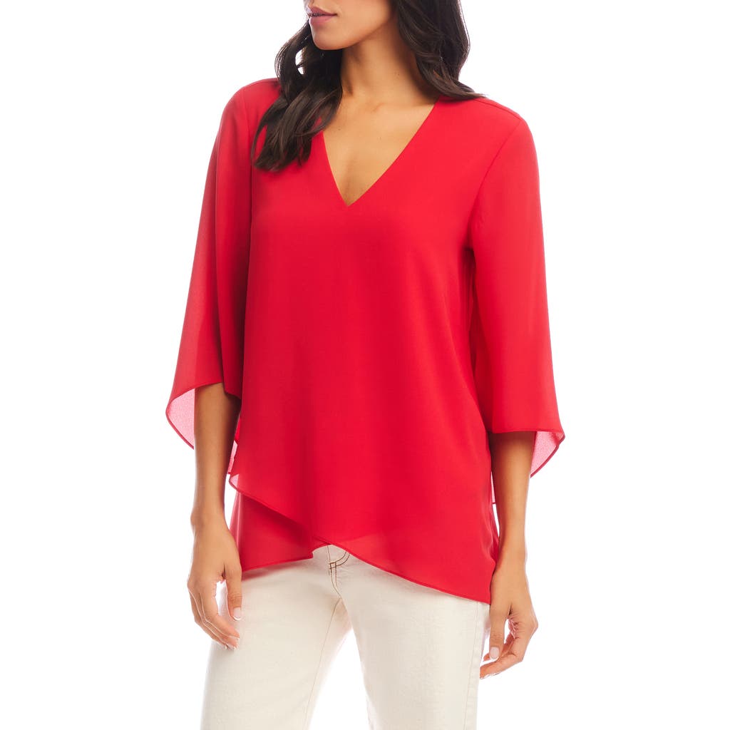 Karen Kane Asymmetric Hem Crepe Top In Pink