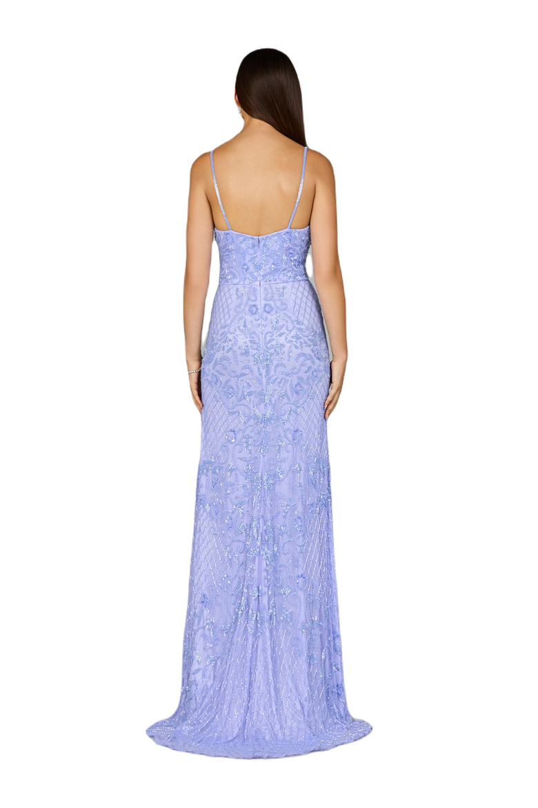 Body Con V-Neck Beaded Gown, Alternate, color, Blue Iris