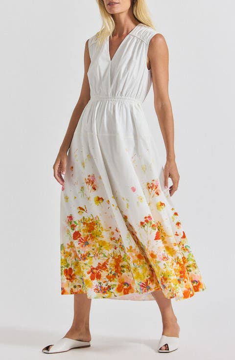 Placed Floral Sleeveless Cotton Dress