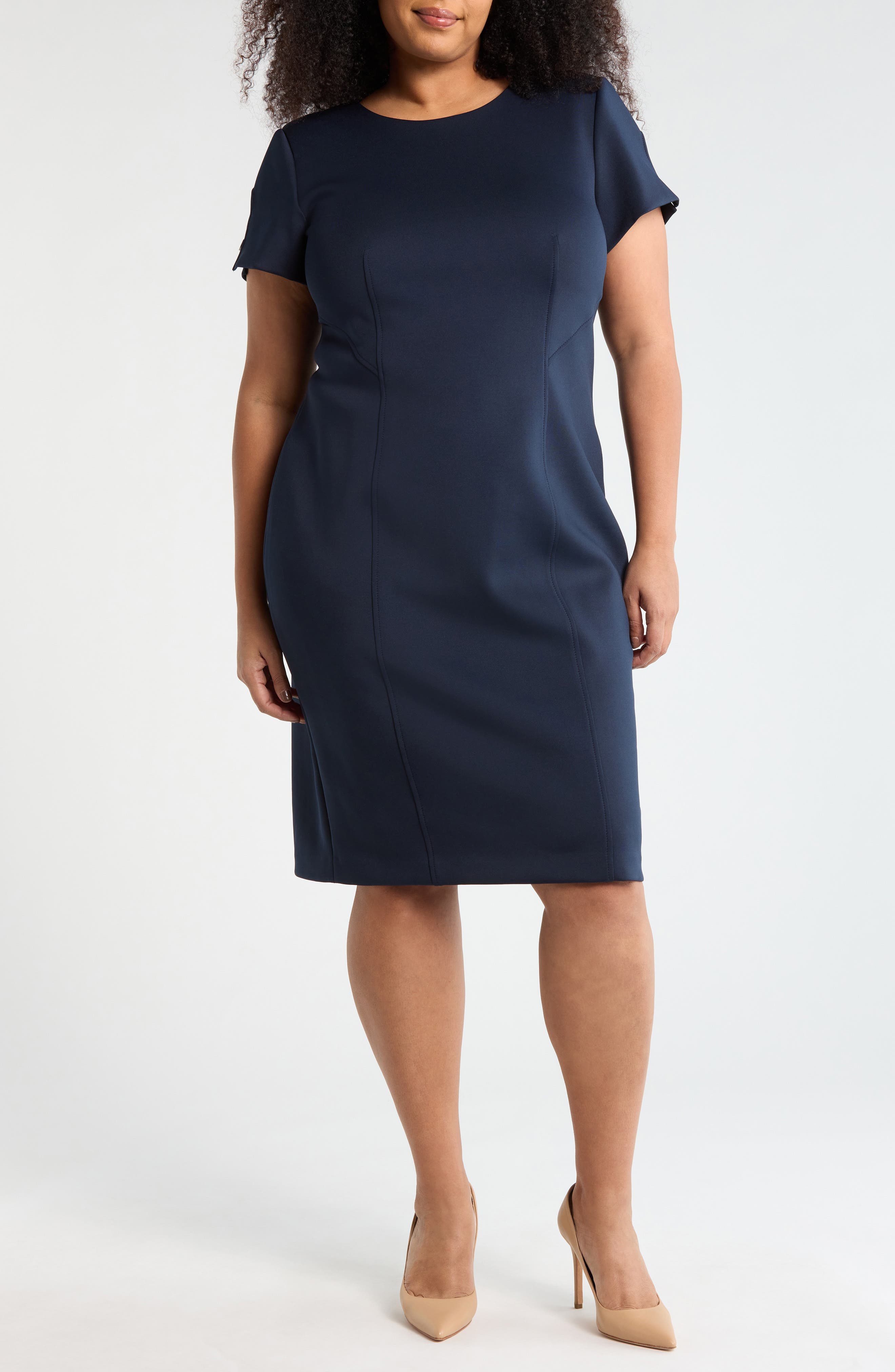 Short Sleeve Scuba Knit Sheath Dress