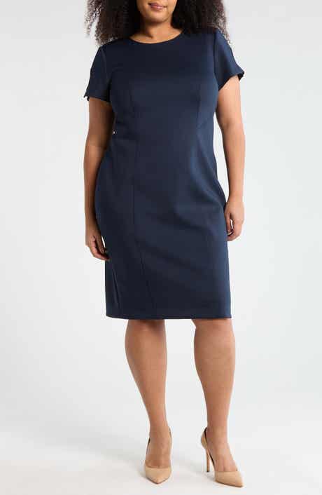 Short Sleeve Scuba Knit Sheath Dress