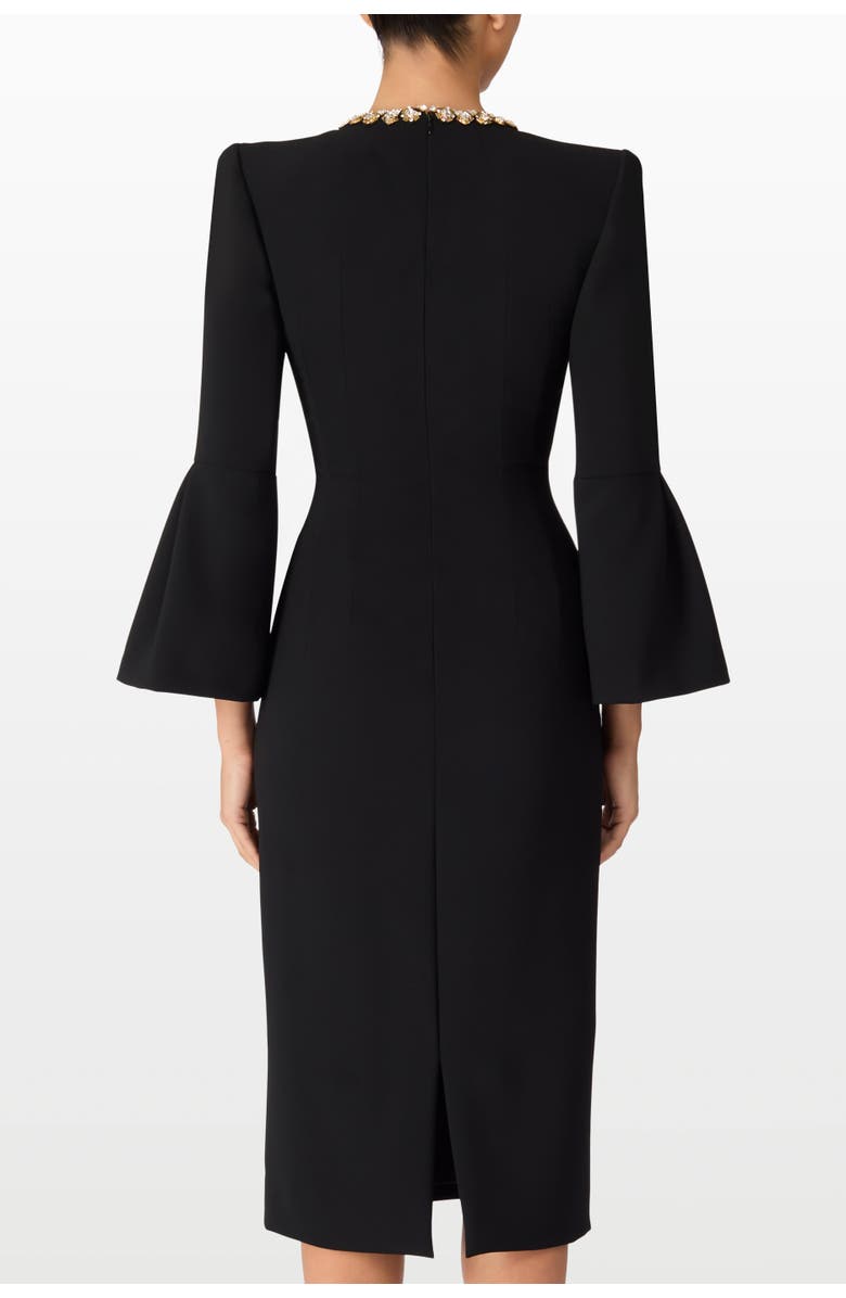 Jenny Packham Margoni Bell-Sleeve Embellished Midi Dress, Alternate, color, Liquorice