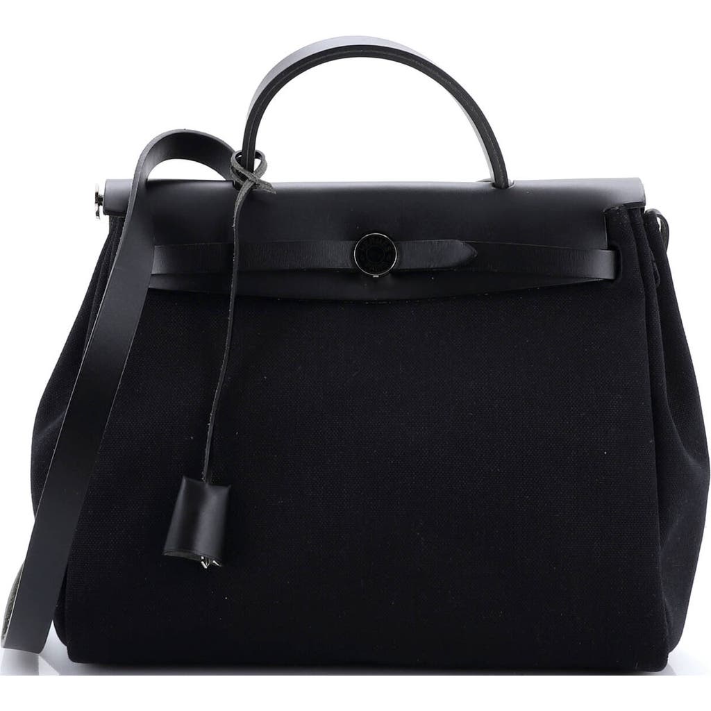 Pre-owned Hermes Hermes Herbag Zip Leather And Toile 31 In Black