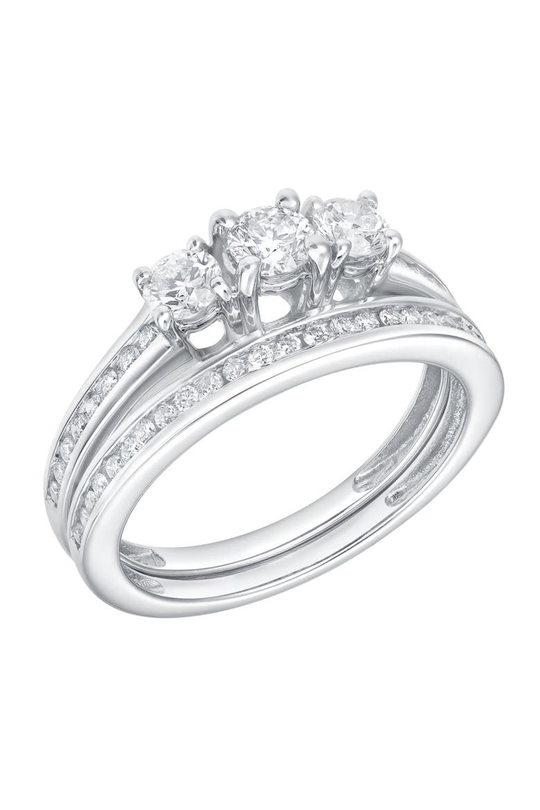 Celestyn Duo 0.90 Cts Natural Diamond Duo Set 14K Gold Ring Set, Main, color, 14K White Gold