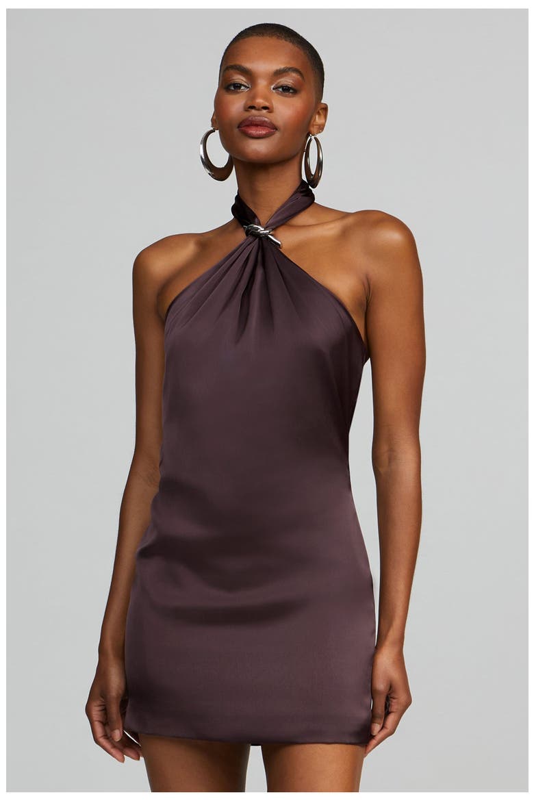 Layla Dress in Charmeuse, Alternate, color, Chocolate