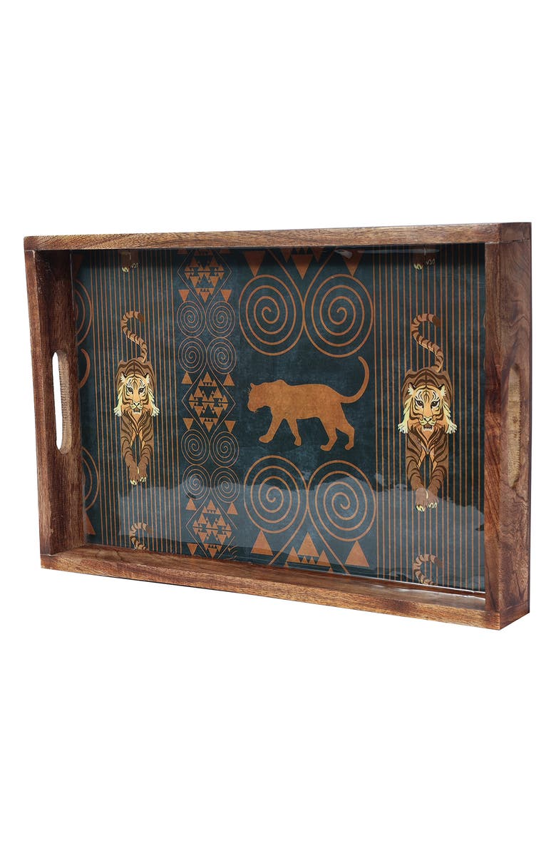 Tiramisu Rectangular Resin & Wood Decorative Tray Set, Alternate, color, Brown/Gold