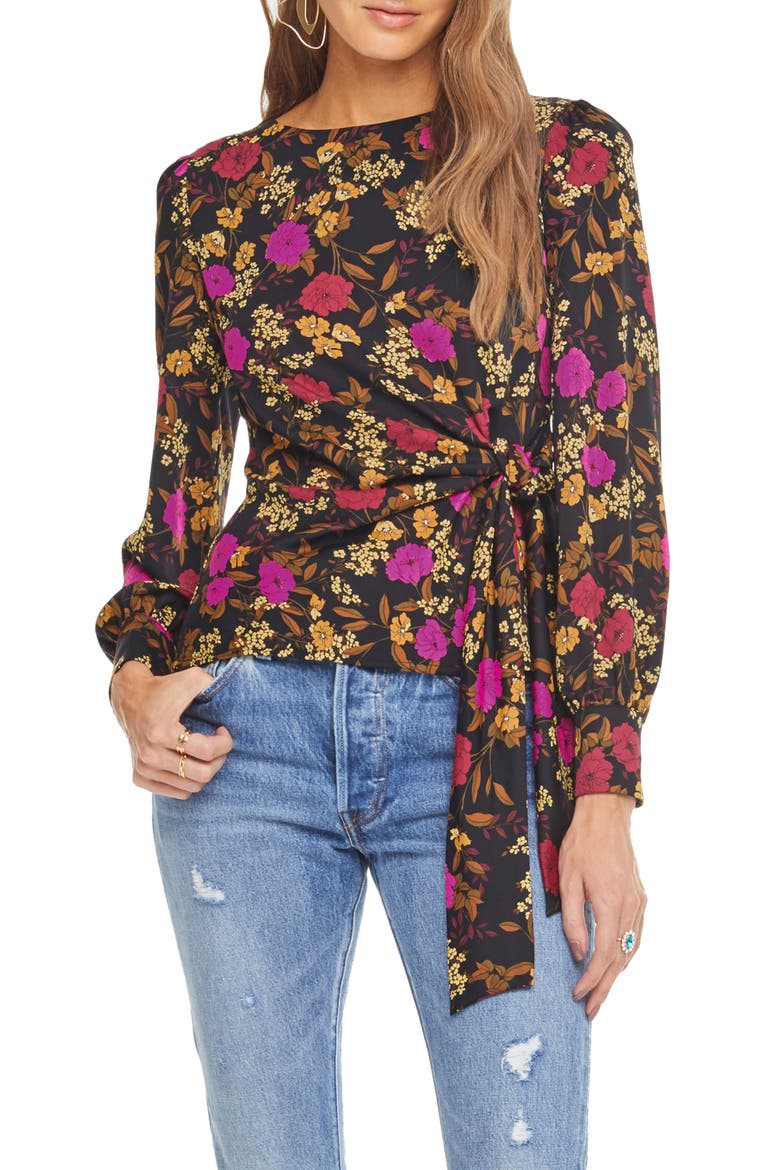 Ariella Tie Top, Main, color, BLACK/ FUCHSIA FLORAL
