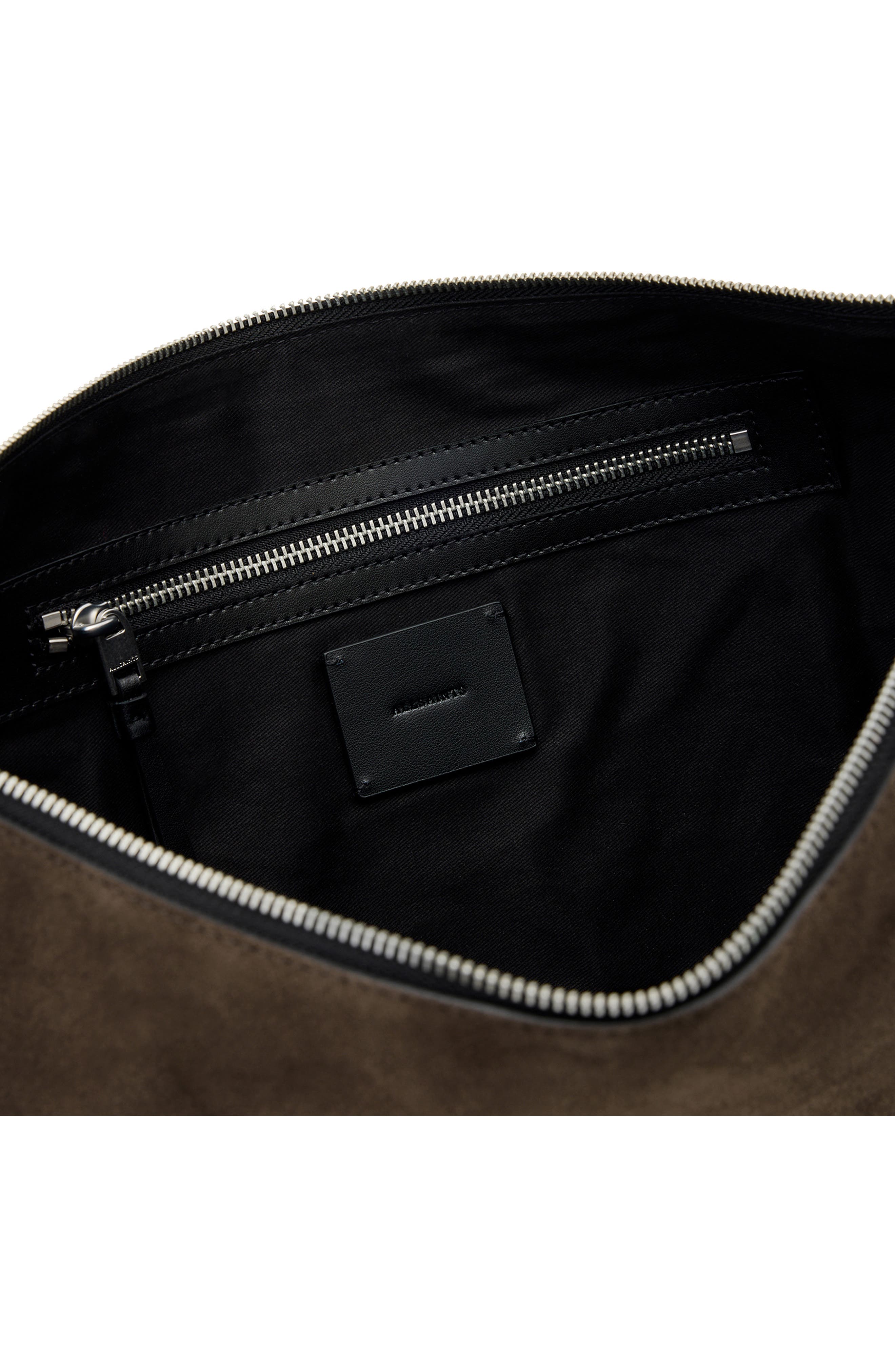 AllSaints Half Moon Suede Shoulder Bag, Alternate, color, Fango Brown