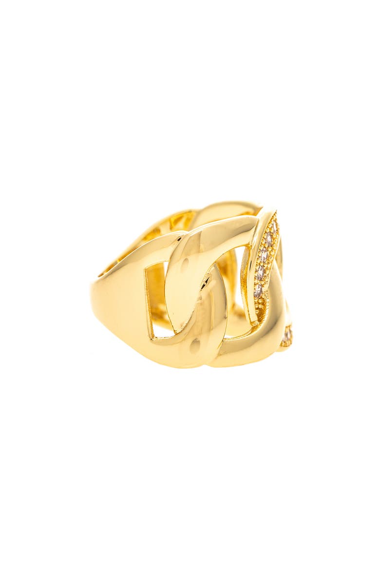 18K Gold Plated Pavé Cubic Zirconia Curb Link Ring, Alternate, color, 18K GOLD CLAD