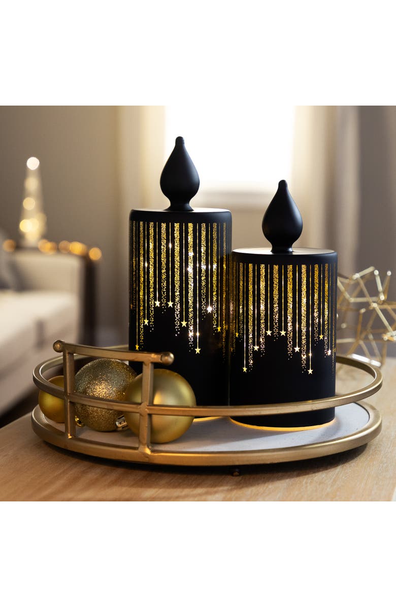 Northlight LED Lighted Glass Candle with Stars Christmas Decoration - 8" - Small, Alternate, color, Black