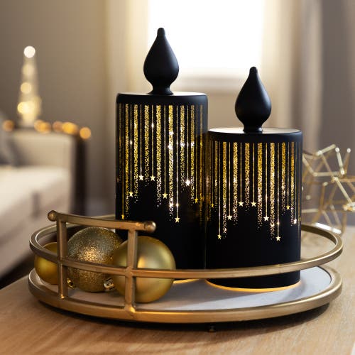 Northlight Led Lighted Glass Candle With Stars Christmas Decoration In Black