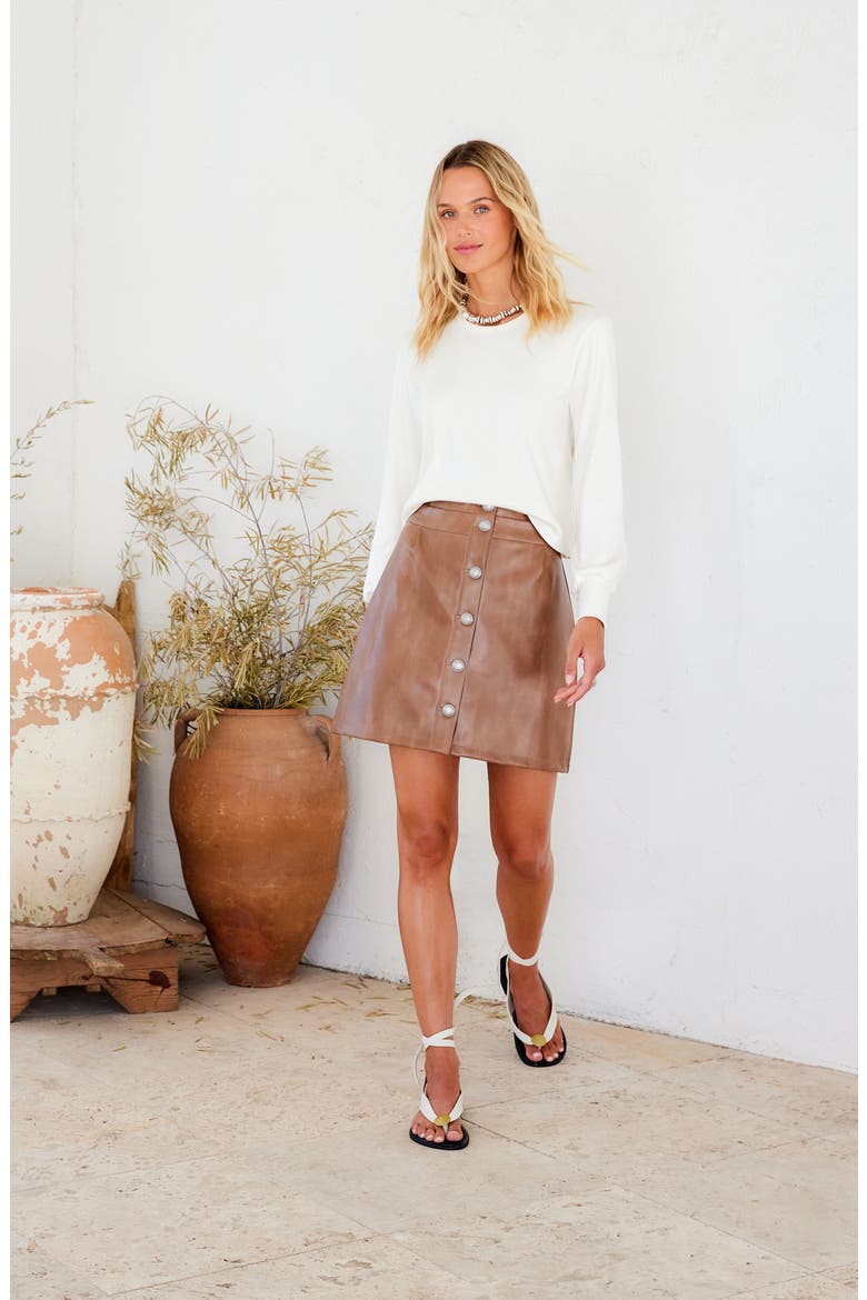 Kinsley Faux Leather Button Front Skirt, Alternate, color, LATTE