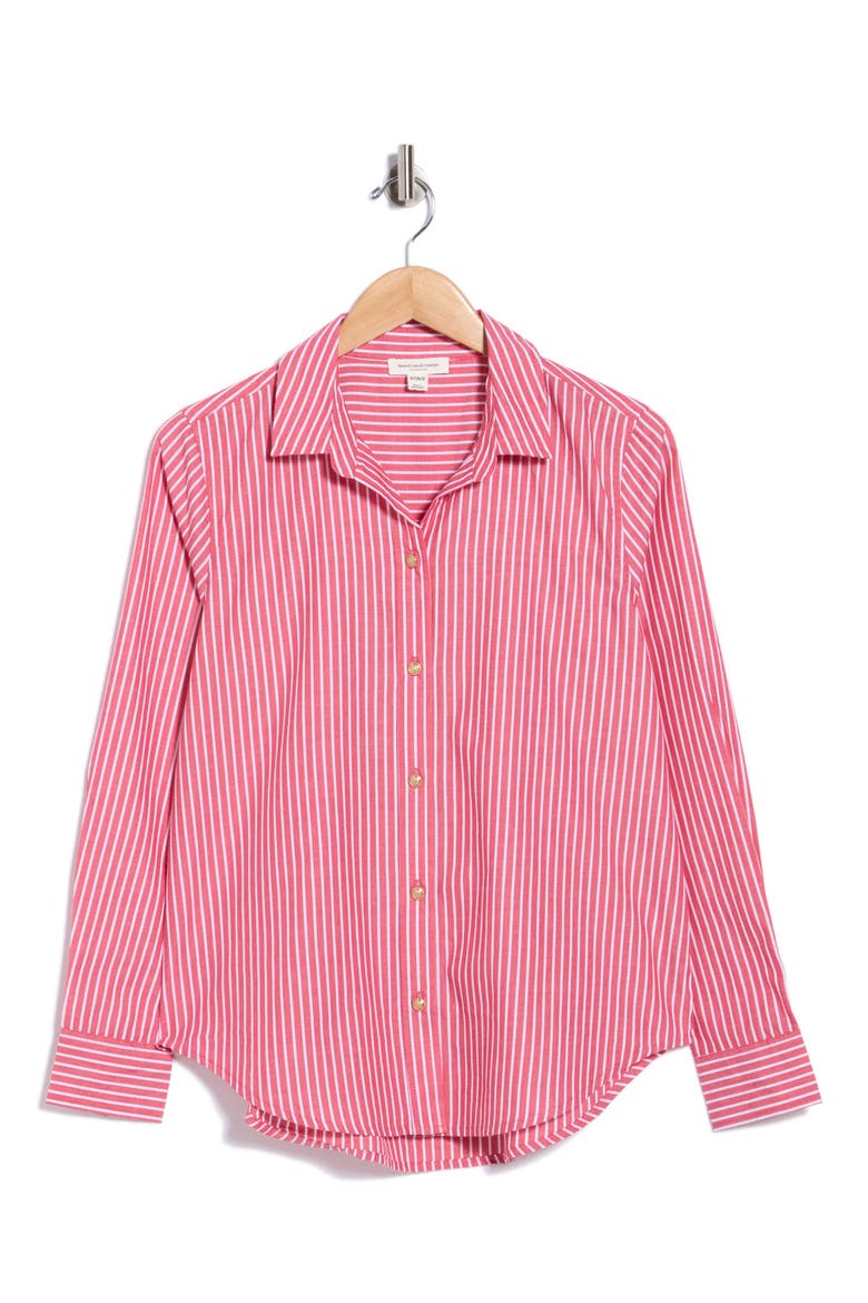 Bentley Stripe Long Sleeve Cotton Button-Up Shirt, Main, color, CURRANT RED