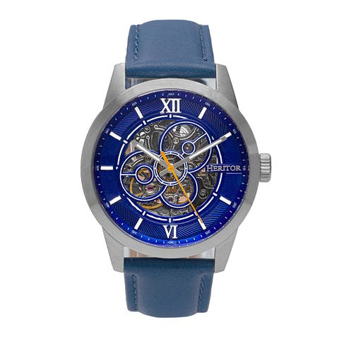 Jonas Leather-Band Skeleton Watch