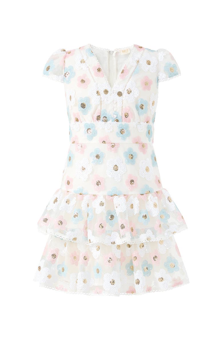 Marlo Kids Gabrielle Frill Sequin Mini Dress, Main, color, Multi