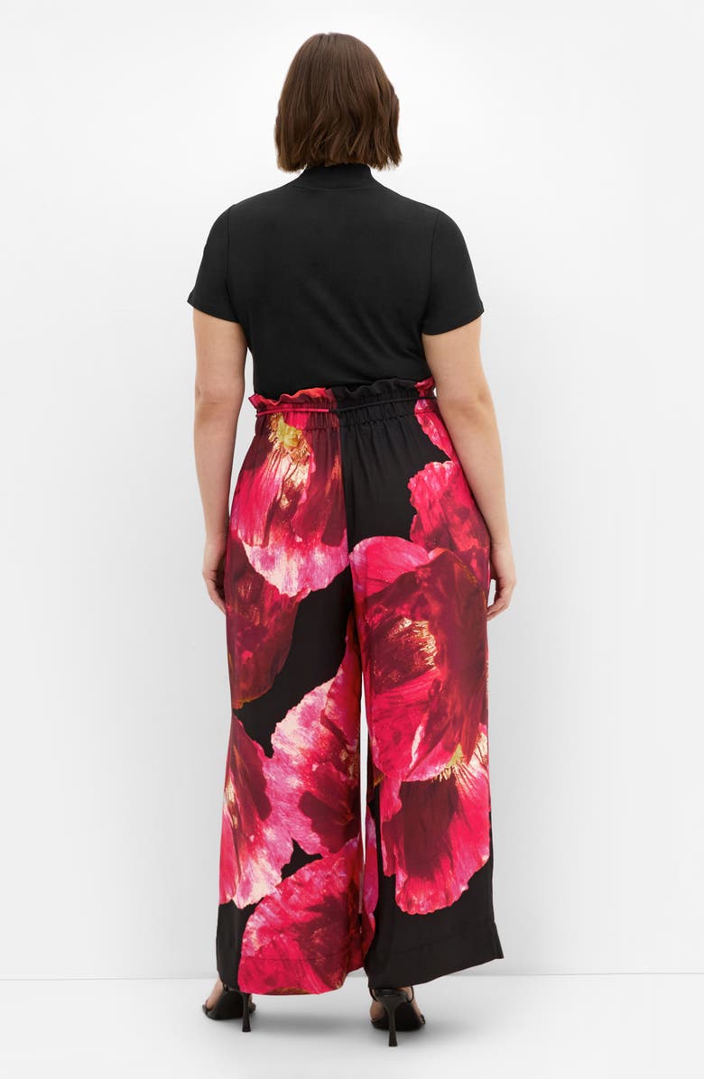 City Chic Shania Paperbag Waist Wide Leg Pants, Alternate, color, Magenta Floral