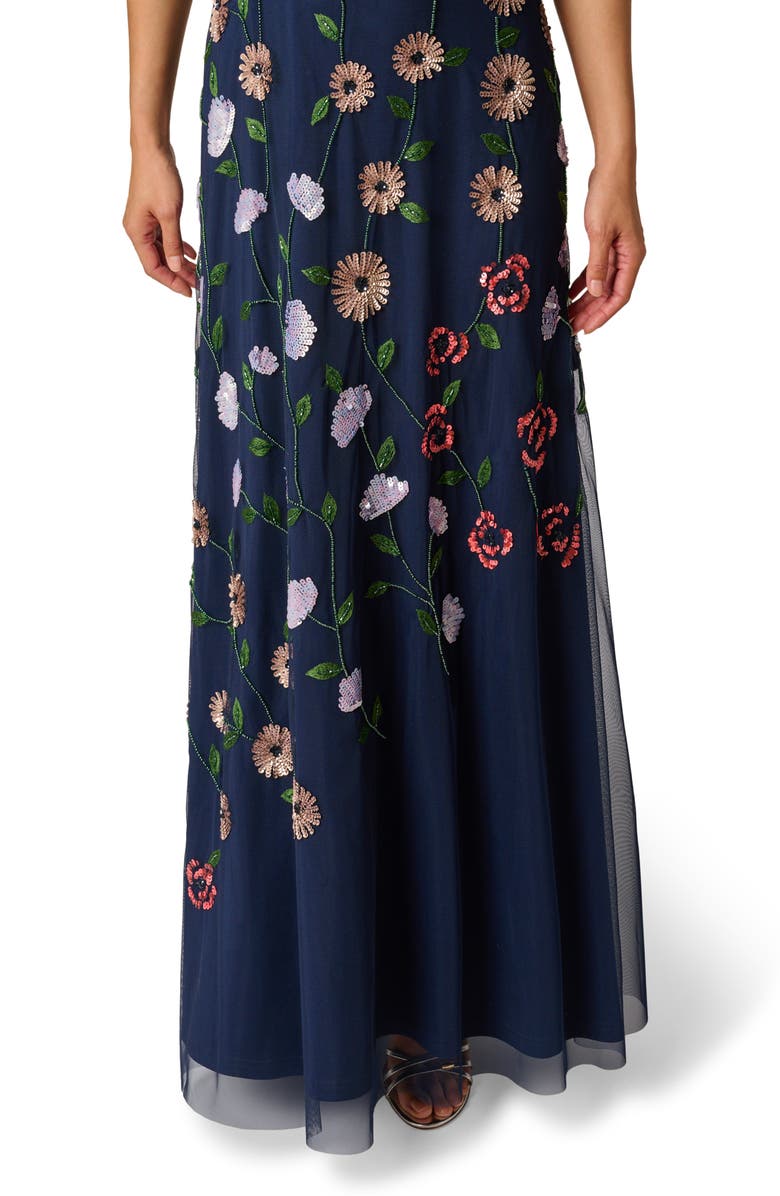 Adrianna Papell Beaded One-Shoulder Mesh Gown, Alternate, color, 