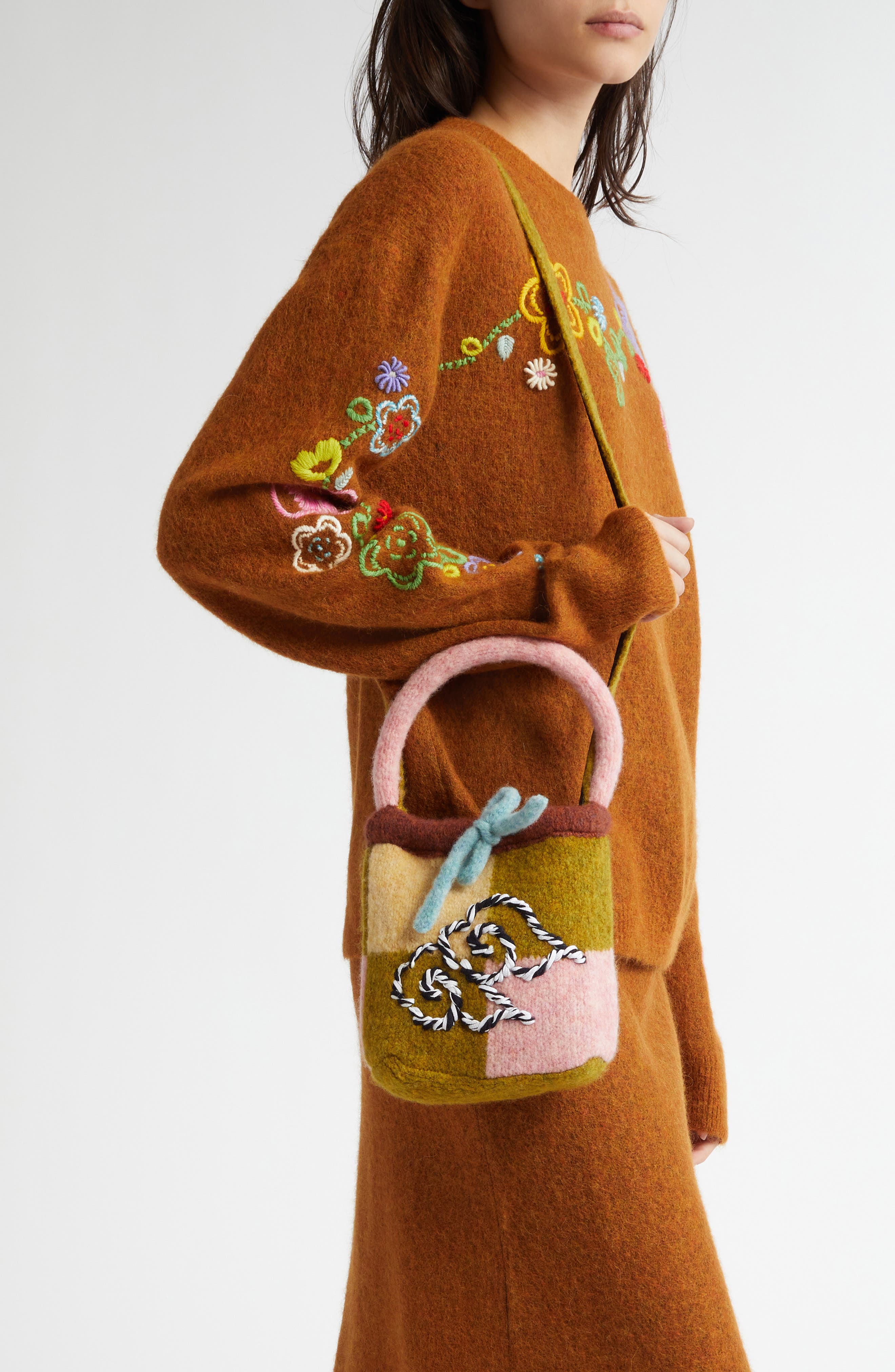 Softi Knit Pouch, Alternate, color, OLIVE/ PINK/ EGG SHELL