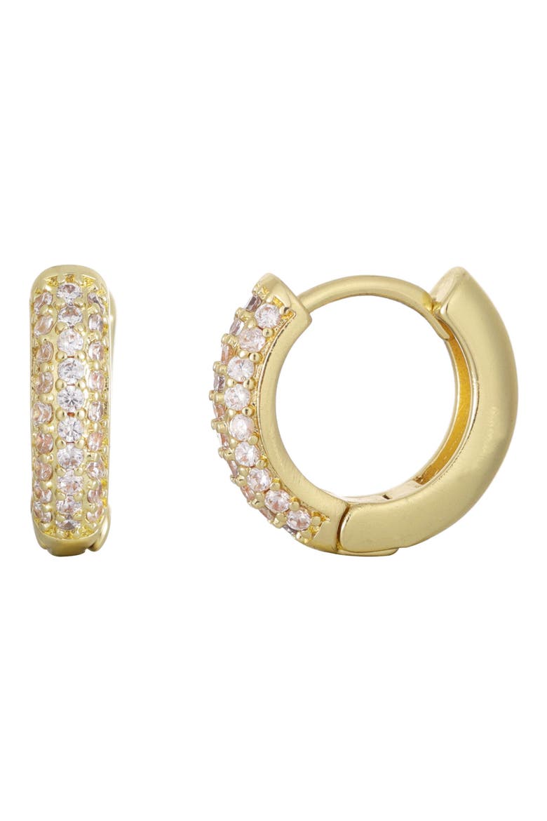 Cubic Zirconia Chubby Huggie Hoop Earrings, Main, color, GOLD