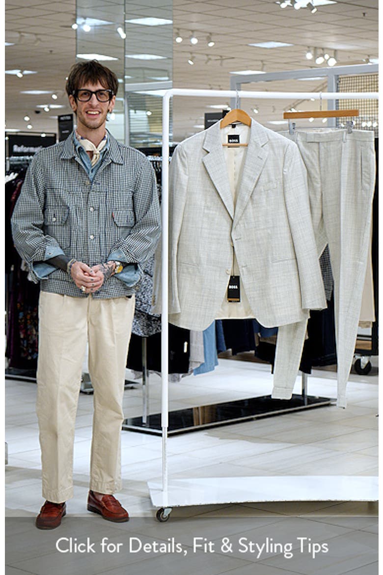 Huge Slim Fit Tan & Grey Microcheck Virgin Wool Suit video