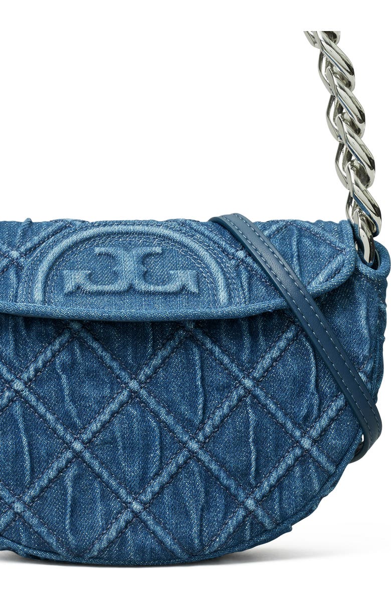 Tory Burch Mini Fleming Soft Denim Crescent Bag, Alternate, color,