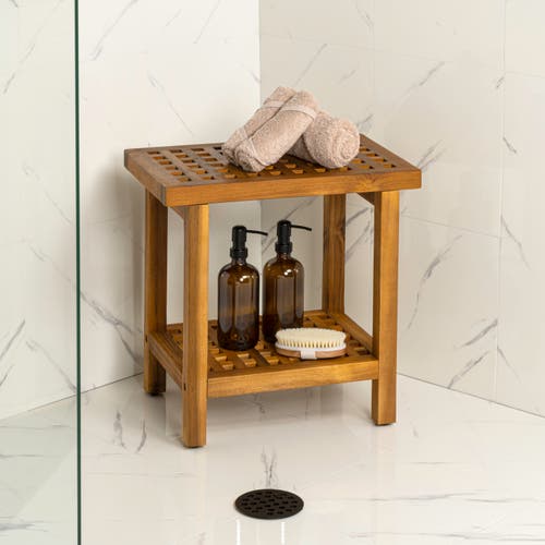 Jonathan Y Armin 18.1" Modern Classic Grid Slat Solid Acacia Wood Indoor/outdoor Shower Stool In Brown