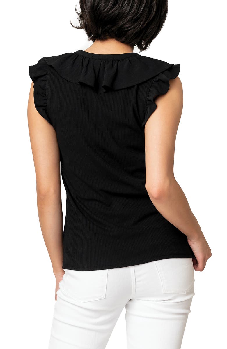 GIBSONLOOK Ruffles for Days Mixed Media Top, Alternate, color, Black