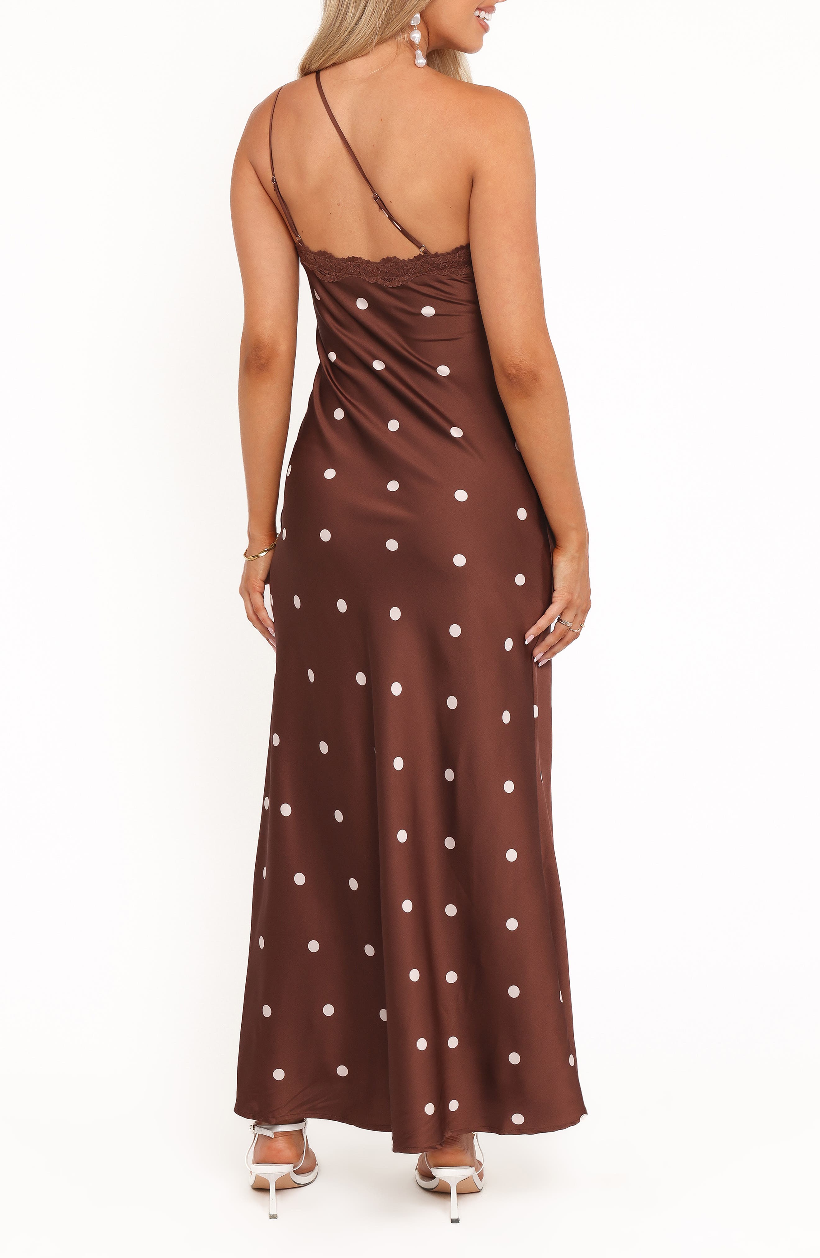 Anika Dot One-Shoulder Satin Maxi Dress - image 2
