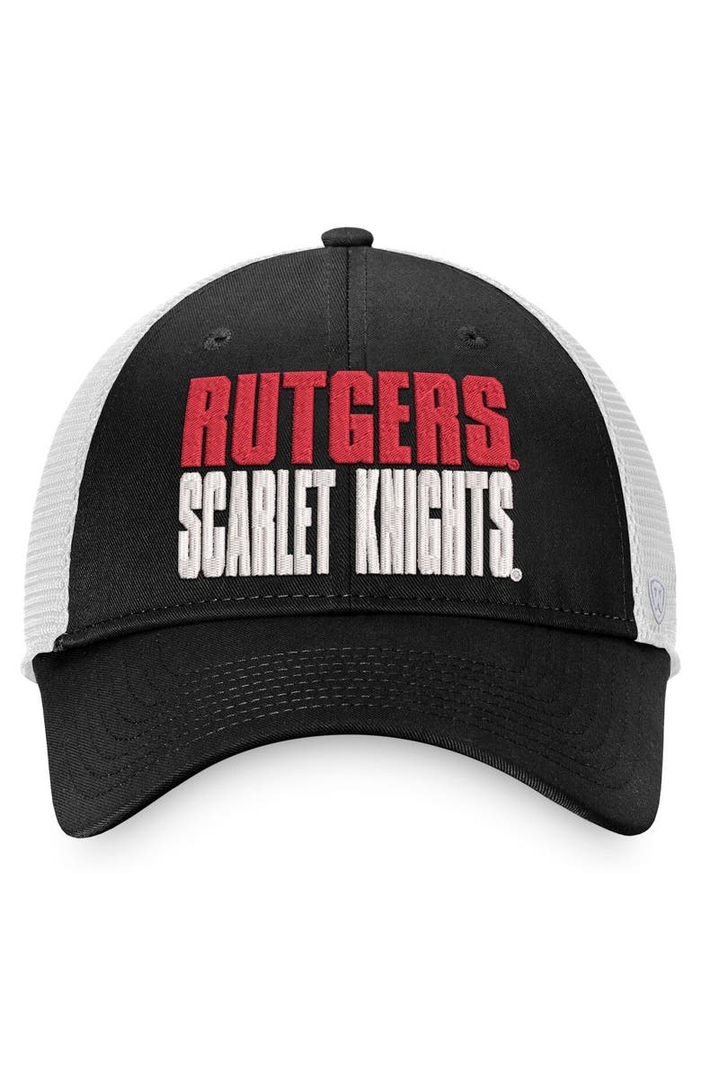 TOP OF THE WORLD Men's Top of the World Black/White Rutgers Scarlet Knights Stockpile Trucker Snapback Hat, Alternate, color, Black