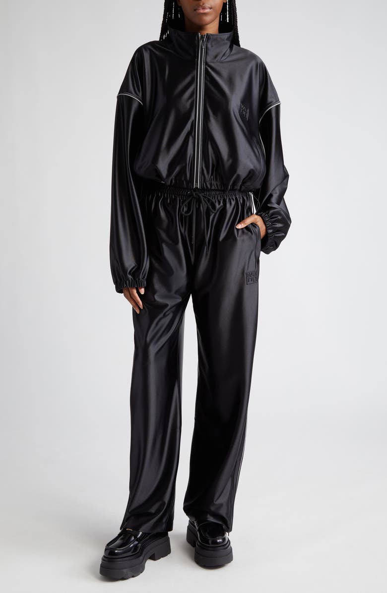 Alexander Wang Logo Elastic Waist Integrated Briefs Satin Track Pants, Alternate, color,