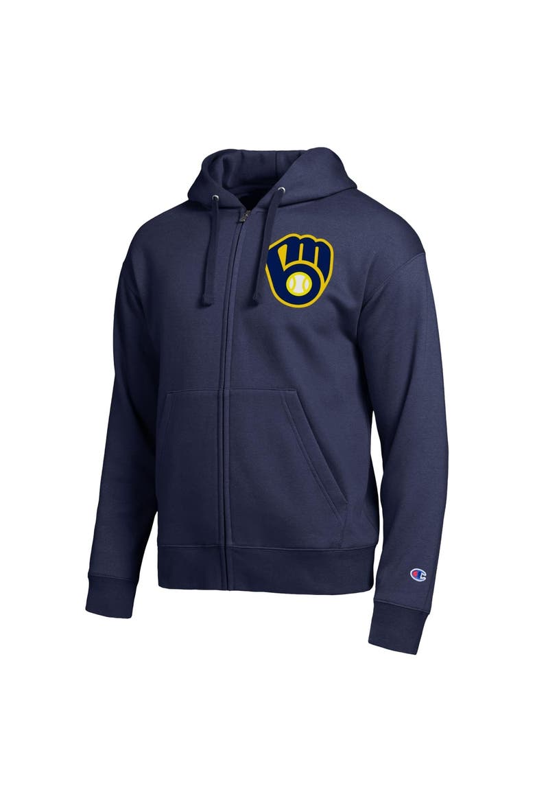 Men's Champion Navy Milwaukee Brewers All-Star Full-Zip Hoodie, Alternate, color, Navy