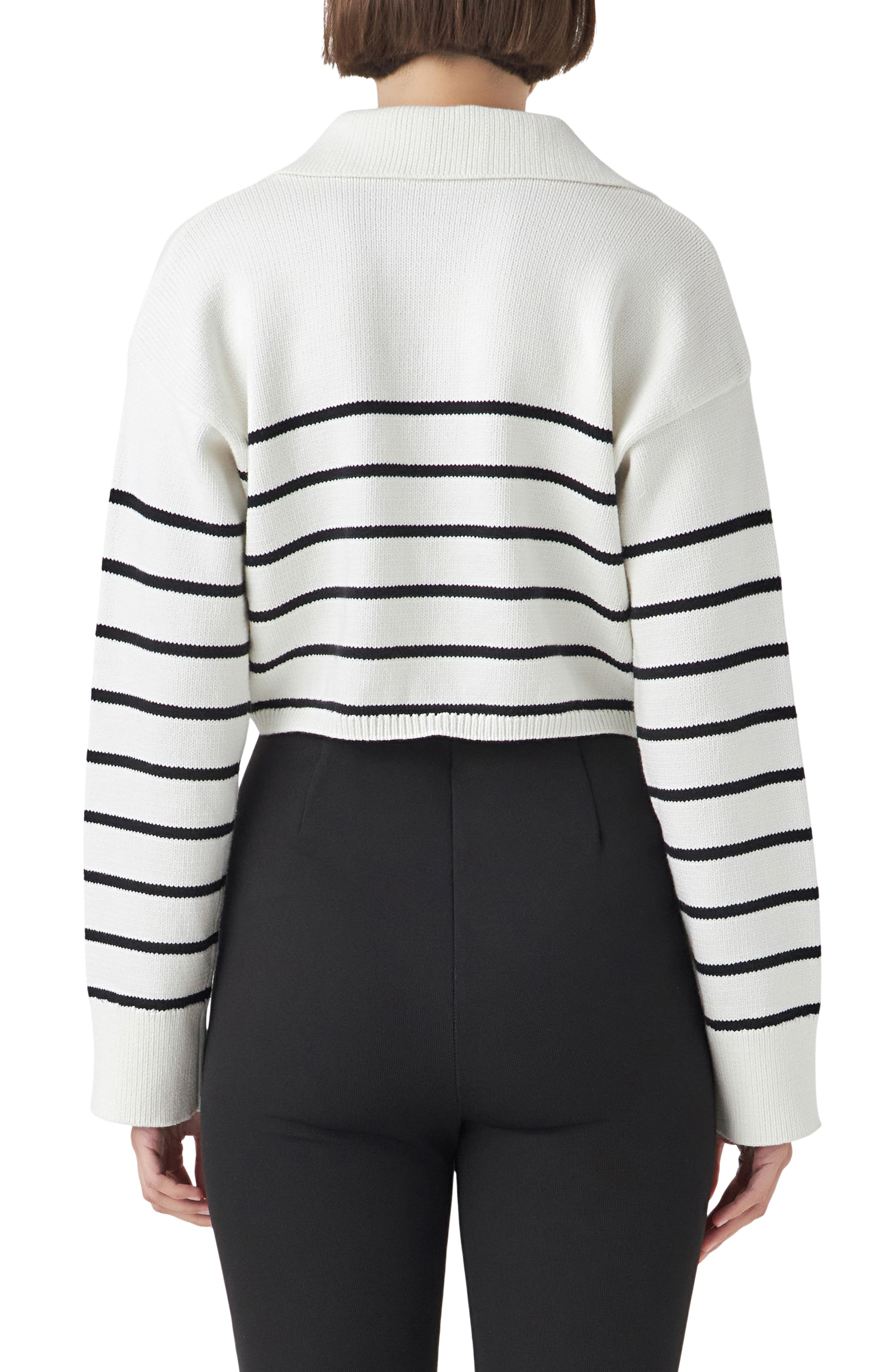 Stripe Cotton Blend Crop Sweater - image 2