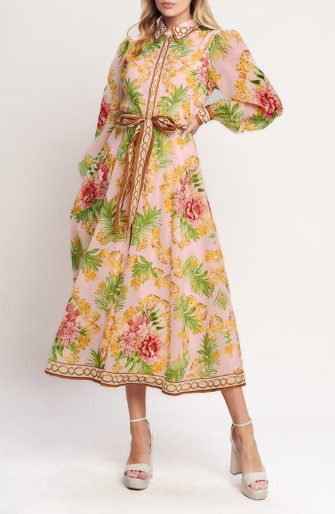 Print Long Sleeve Maxi Shirtdress