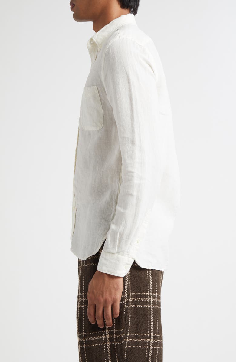 BEAMS Linen Chambray Button-Down Shirt, Alternate, color, White