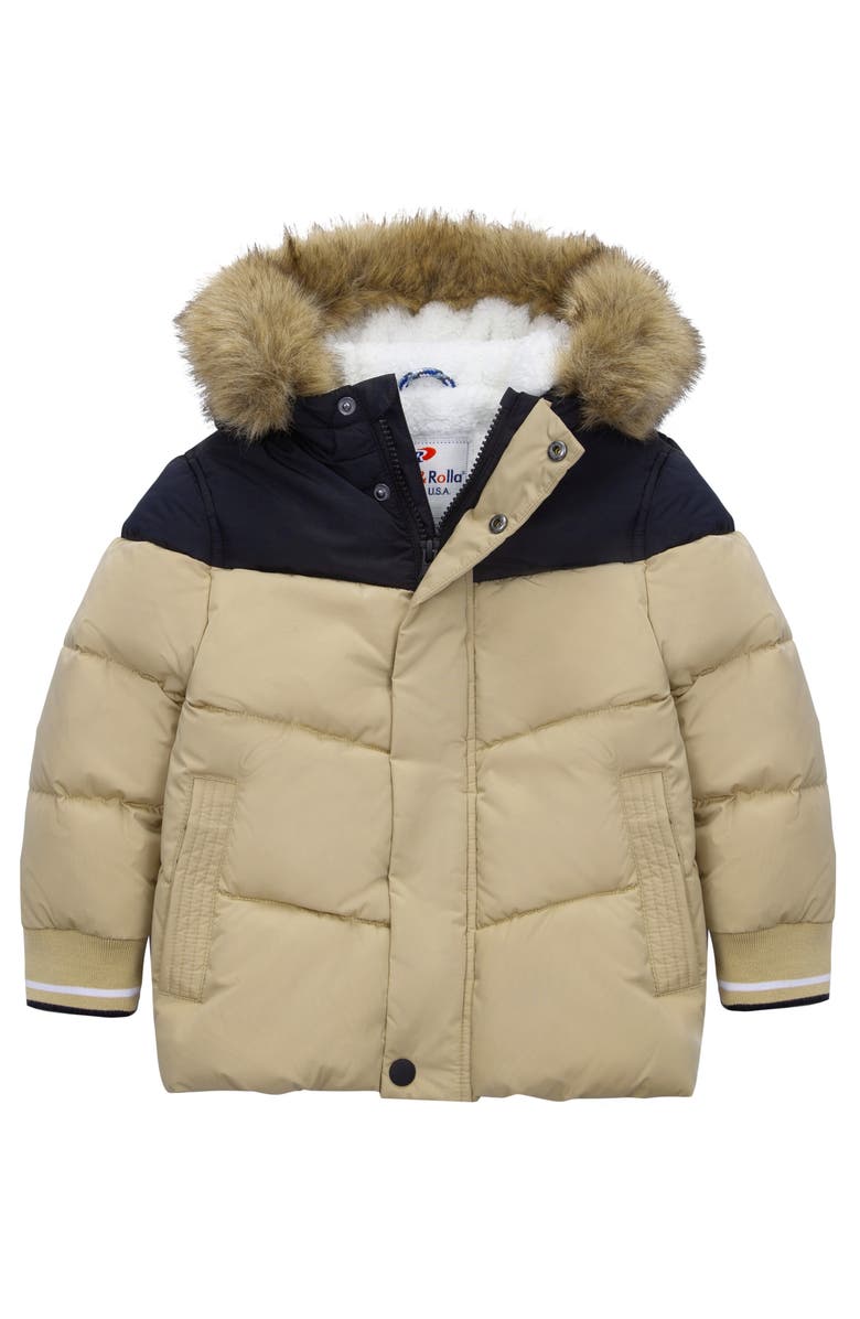 Rokka&Rolla Fleece Lined  Puffer Coat with Removable Trim, Main, color, Khaki
