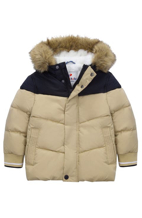 Fleece Lined  Puffer Coat with Removable Trim (Toddler)