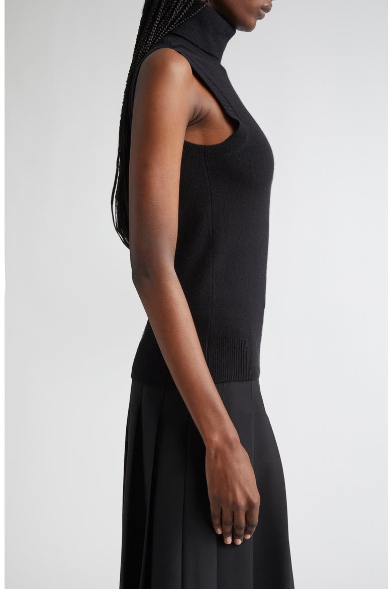 Sleeveless Cashmere Turtleneck Sweater, Alternate, color, BLACK
