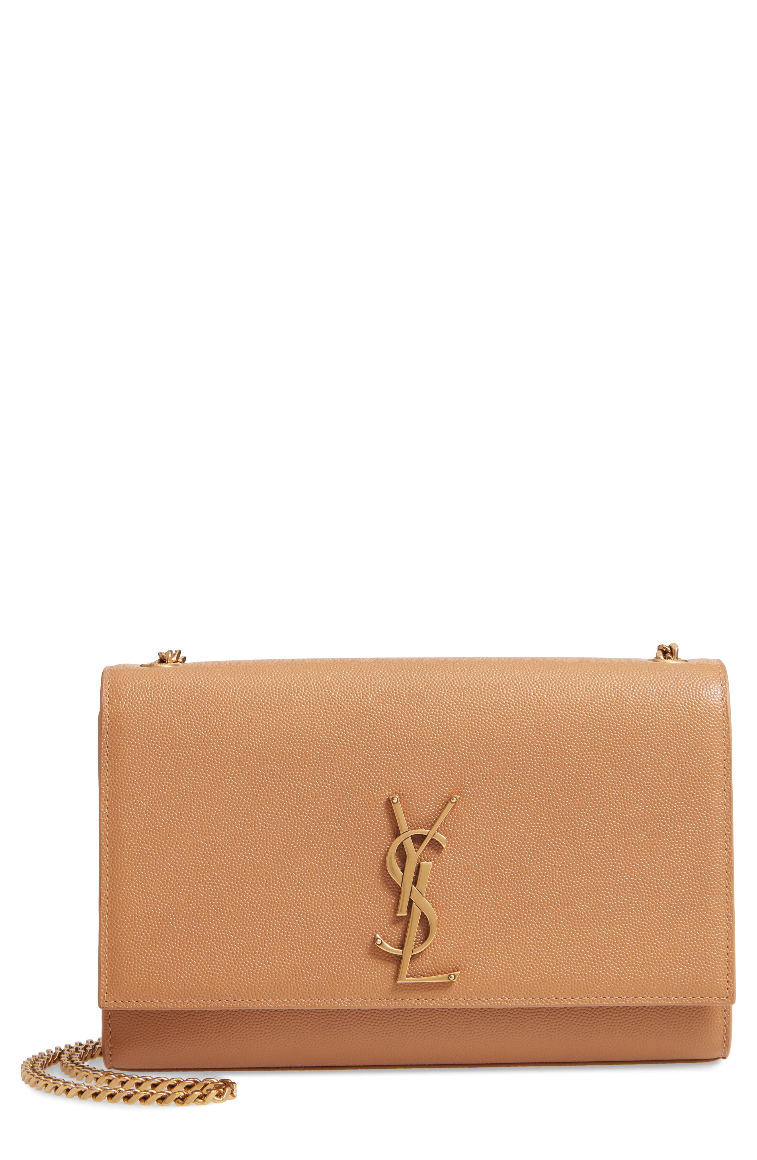 Saint Laurent Medium Kate Pebbled Calfskin Shoulder Bag, Main, color, 