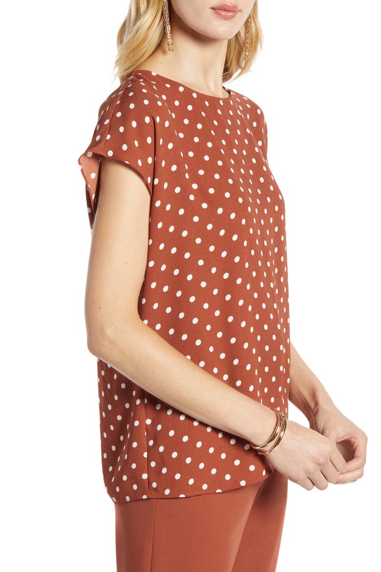 Cap Sleeve Blouse, Alternate, color, RUST SPACED DOT