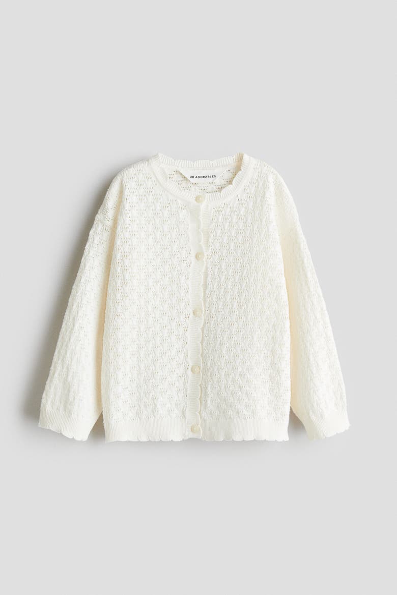 Pointelle-Knit Cotton Cardigan, Main, color, Cream