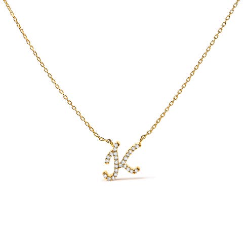 10K Gold Diamond Accent  A-Z Initial Script Style Pendant Necklace